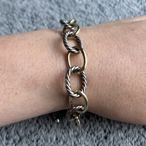 Mixed Metal Silver & Gold Link Bracelet With Toggle‎ Clasp - Size 8”-9” Long